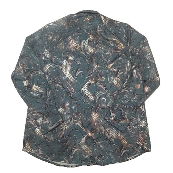 Silver Stone Men's Modern Fit Long-Sleeve Button-Up Teal/Silver Shirt NWT Size L - Picture 3 of 11